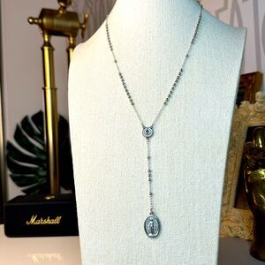 Stainless steel dainty Mary Rosary Necklace 18” neck. WATERPROOF